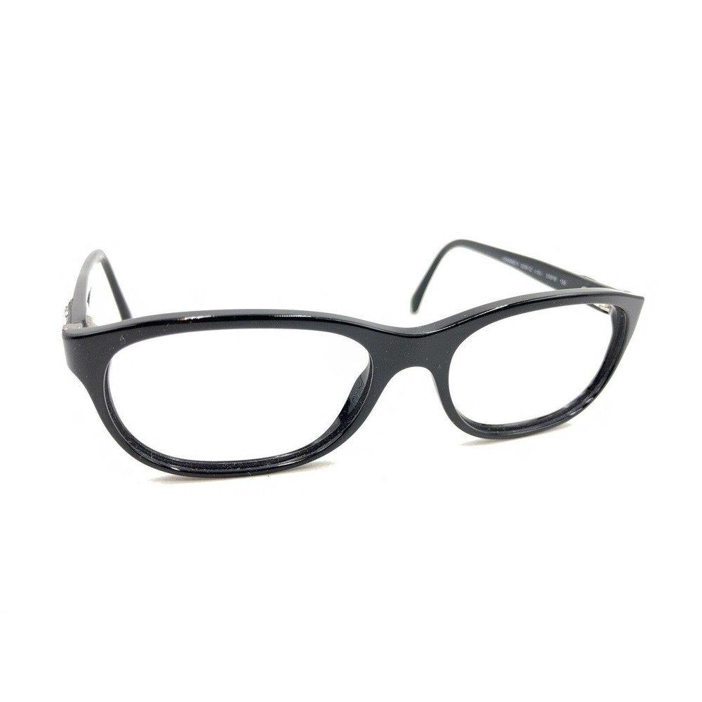 Chanel 3236-Q 501 Black Leather Oval Eyeglasses Frames 53-16 135 Italy Designer
